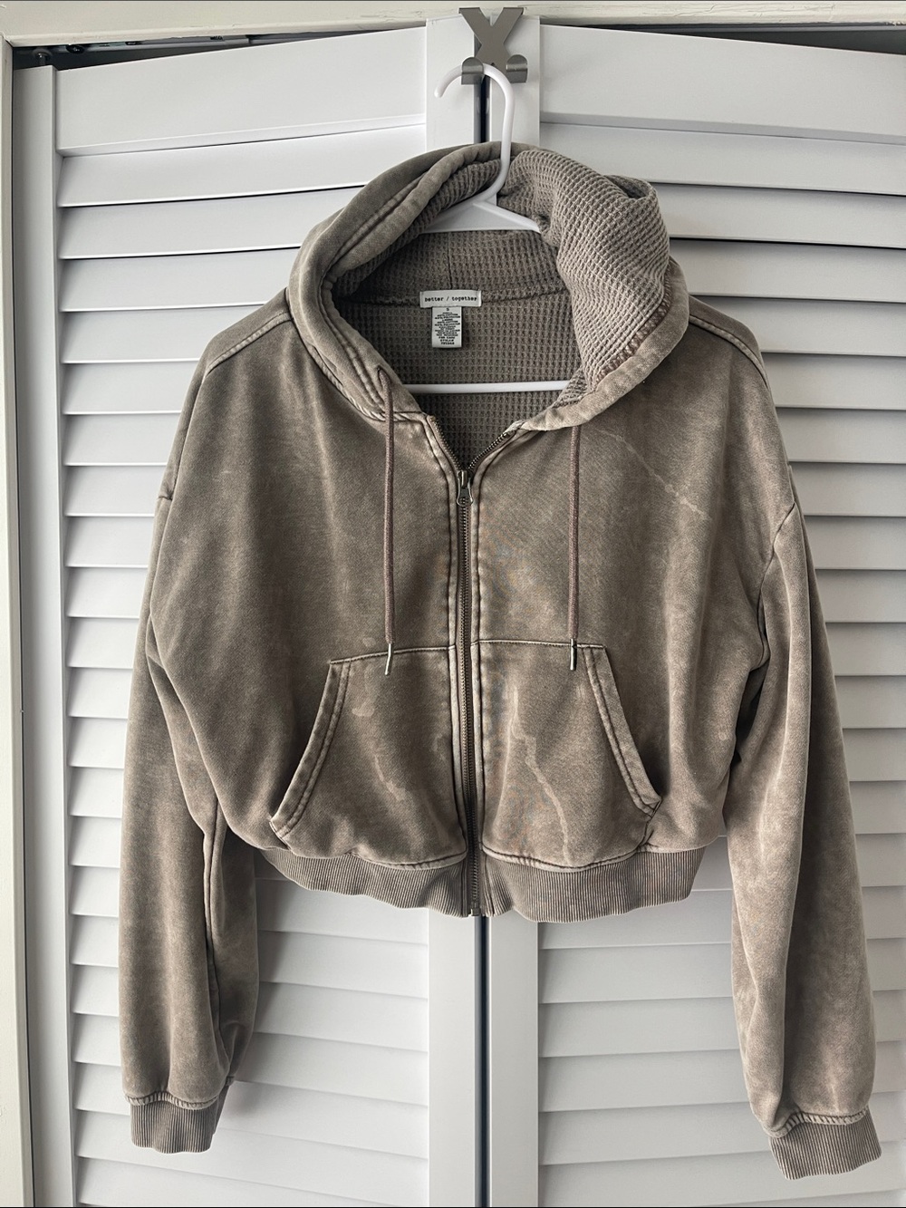 Washed Taupe Cropped Hoodie